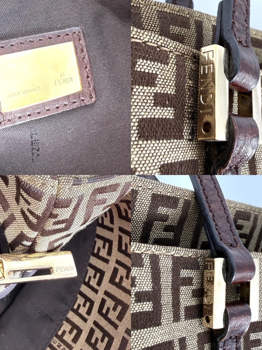 FENDI Vintage Zucchino FF Print Monogram Brown Beige Canvas Tote Bag